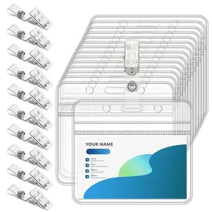 10 Sets Transparent Horizontal ID Card Holders with Metal Clips, Waterproof Durable Name Tag Holders for Activities and Identity Verification, Badge Holder