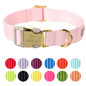 Pink Nylon Dog Collar - Soft Adjustable Webbing for Small, Medium & Large Dogs, Boys & Girls, with Safety Metal Buckle