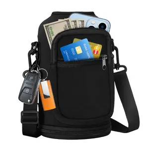 Water Bottle Sleeve with Pocket & Strap - 32/40/64/128 oz Insulated Water Bottles Carrier Bag with Strap, 2 Zip Pockets Neoprene Pouch, Water Jug Holder for Camping Travelling, Flask Accessory Carrying Case