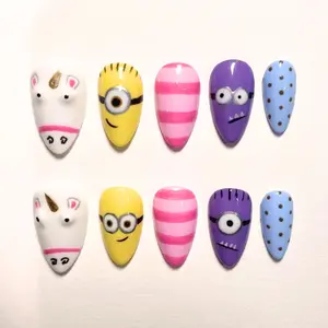 Cute Handmade Cartoon Press On Nails | Pastel BelloMinion Nails, Unicorn Nails & Monster Nail Art