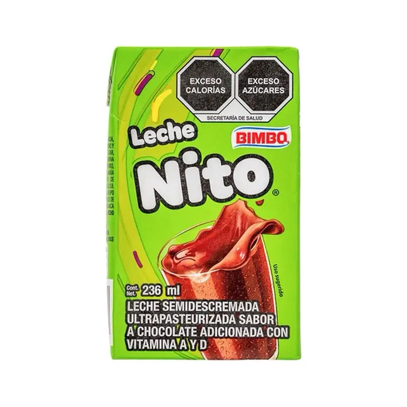 Bimbo Leche Nito 236ml Carton Milk Semidescremada Ultrapasteurized Chocolate Flavor with Vitamins A & D Protein Milky