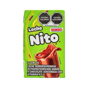 Bimbo Leche Nito 236ml Carton Milk Semidescremada Ultrapasteurized Chocolate Flavor with Vitamins A & D Protein Milky