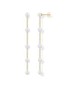 PAVOI 14K Gold Plated 925 Sterling Silver Posts Pearl Dangle Drop Earrings - Bridal Pearl Earrings for Women