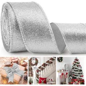 Glitter Ribbon for  Wrapping Christmas Ribbon Wired Glitter  Ribbons for Christmas Tree Decoration 2 1/2 Inch 10 Yard Wired for Tree  Wrapping Party Decorations and Crafts