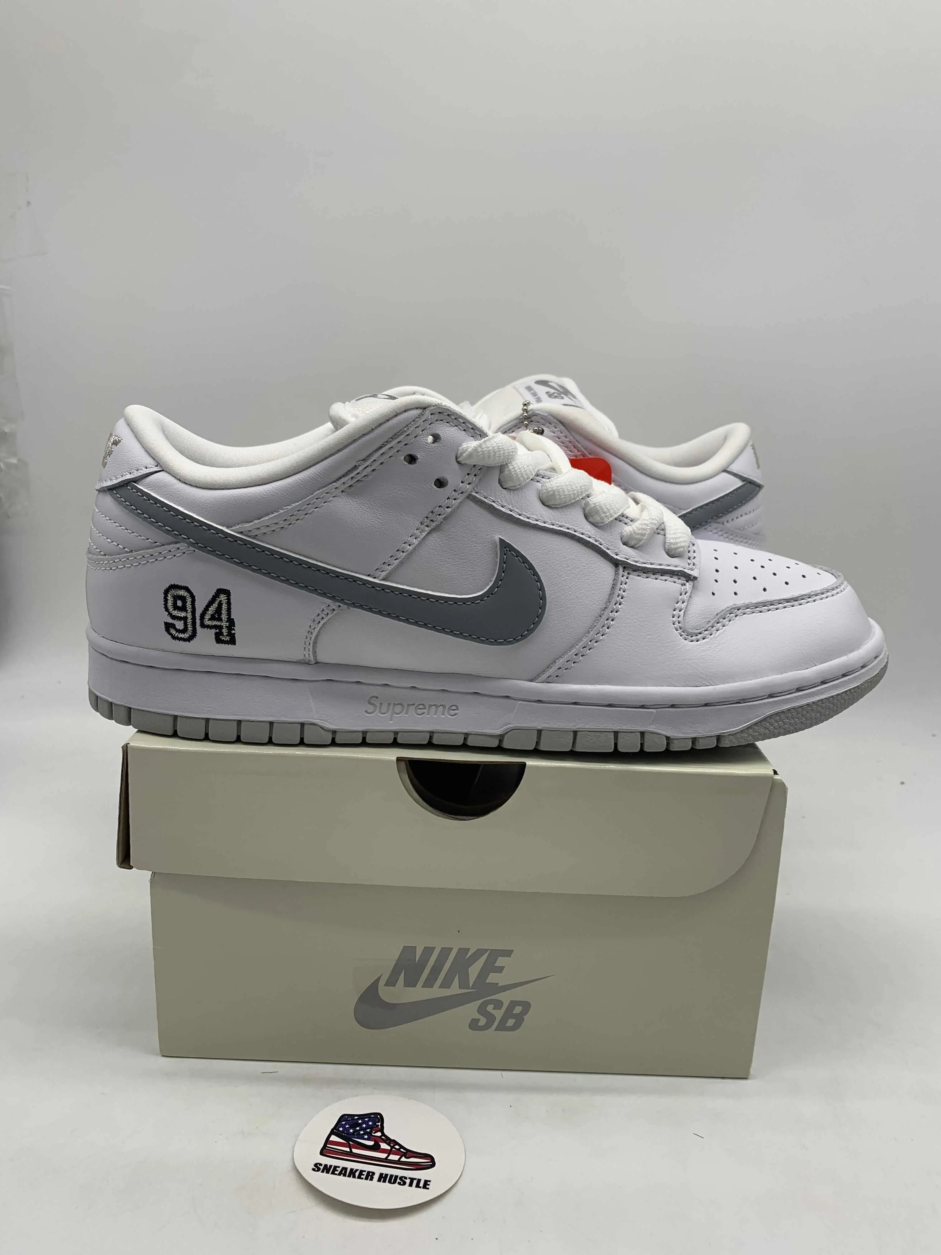 Nike SB Dunk Low Supreme 94 White Metallic Silver