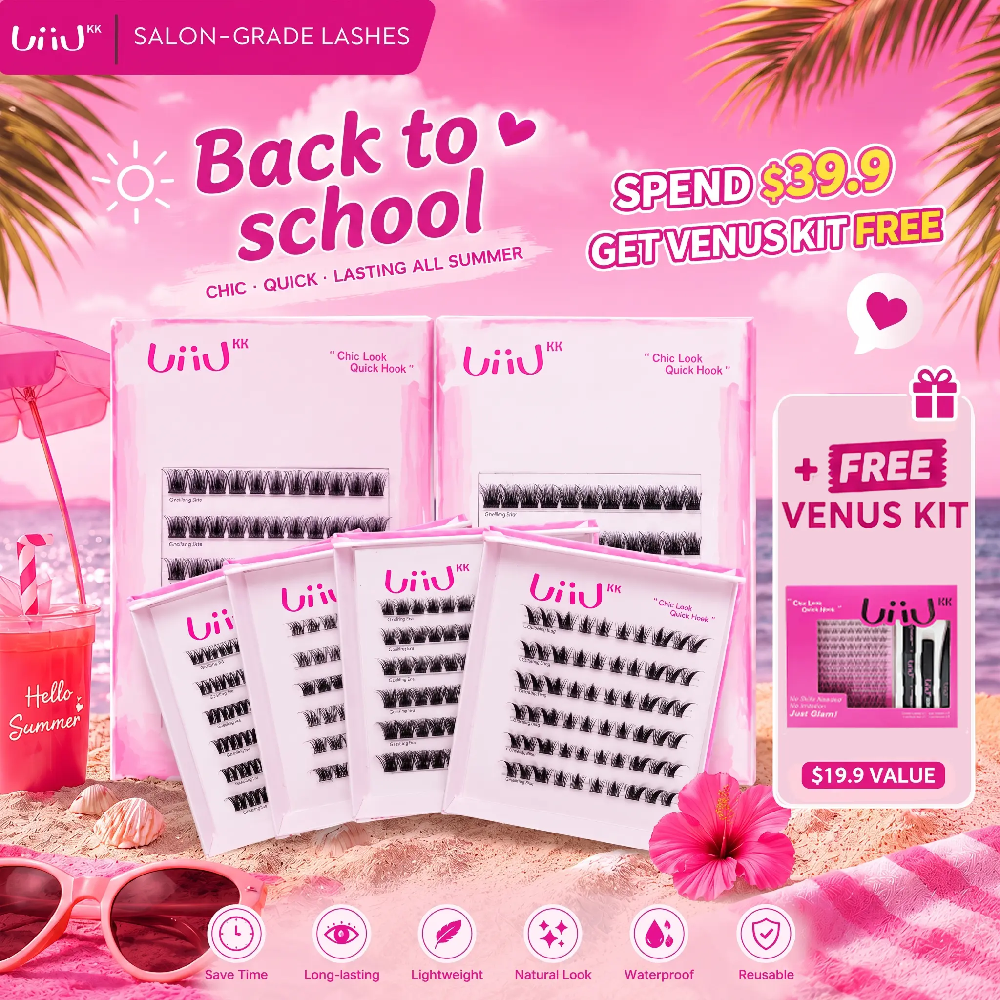 UiiUKK Fluffy Volume Lash Kit - 10mm-16mm Length, No Glue Needed, Self-Grafting, Beginner Friendly Eyelashes Makeup Cosmetic Flawless beach essentials