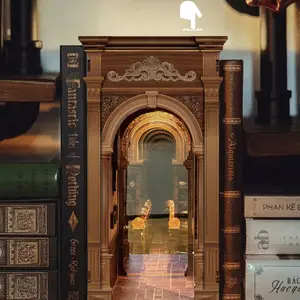 The Infinite Library Book Nook Kit  DIY Miniature Library Diorama with LED Touch Light, Wooden 3D Puzzle Booknook Decor for Adults