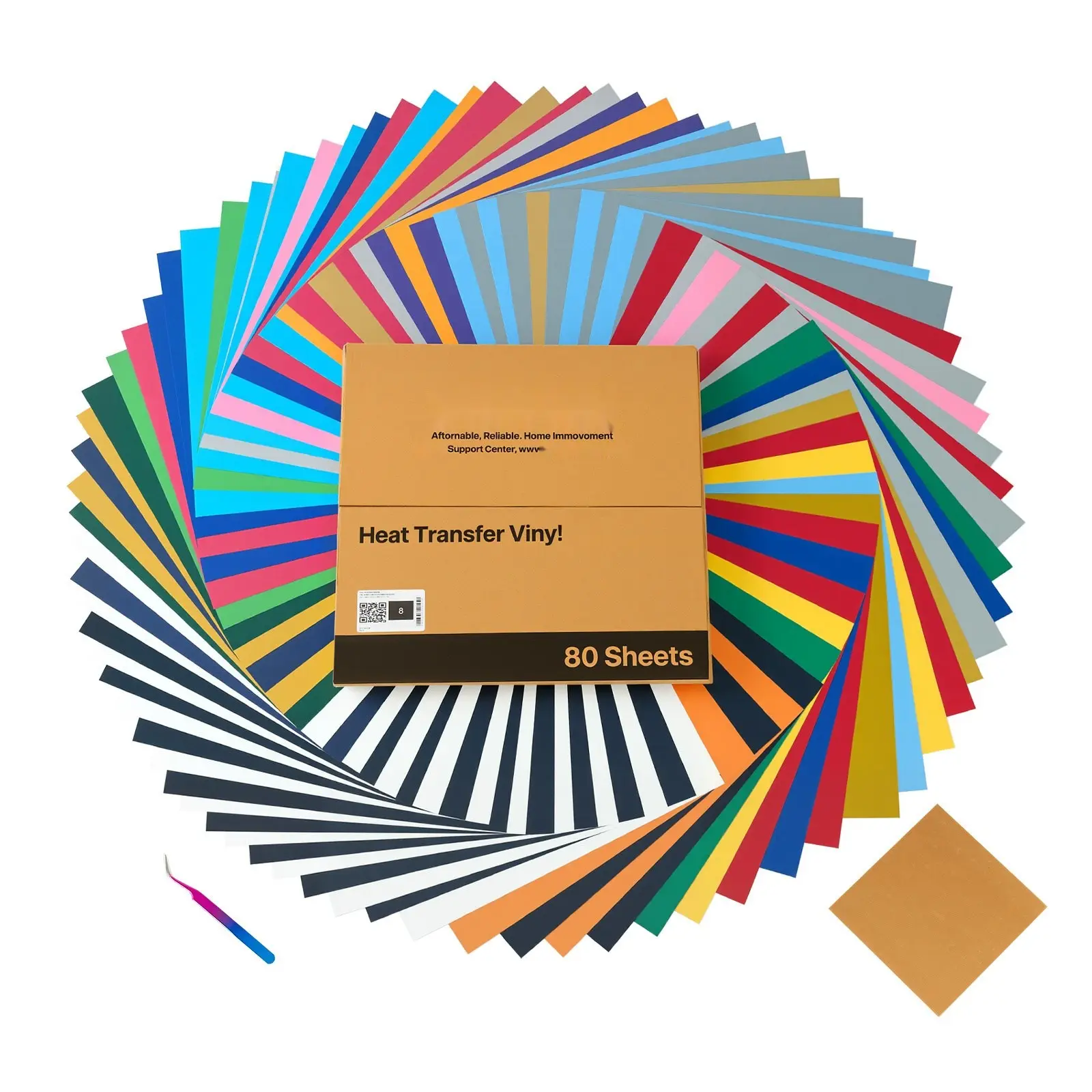 Heat Transfer Vinyl HTV Iron-On Vinyl Bundle 80 Pack, 12 x 12 Inches Each, Multicolor Assortment for DIY Crafts, T-Shirts, Hoodies, Apparel, Fabrics, Scrapbooking, Card Making, Compatible with Cricut and Silhouette Machines