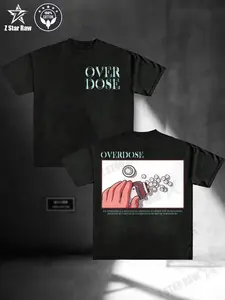 Over Dose, Pill, Cough Syrup, (Cotton T-shirt) Men'S Round Neck Short-sleeved Cotton Casual T-shirt, Loose Style, Versatile, Unisex, Suitable For Holiday Travel!