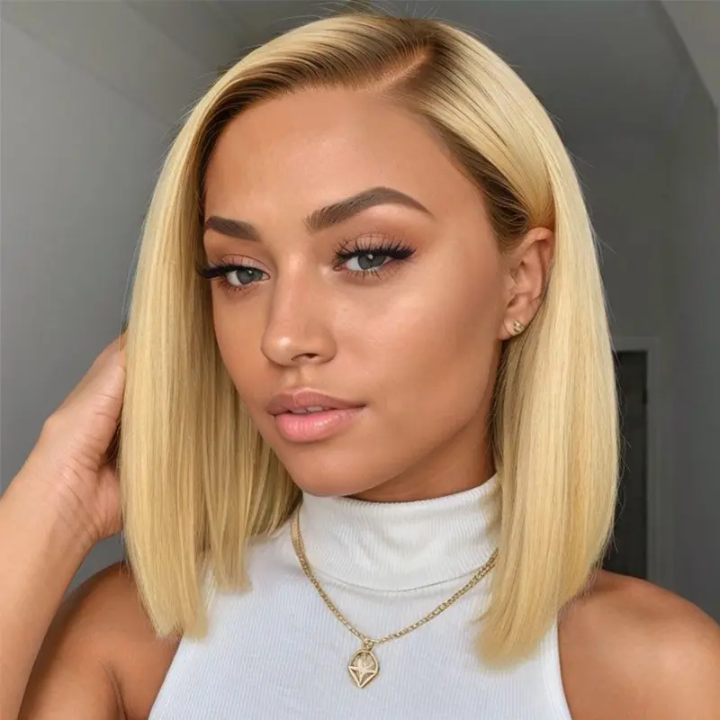 [Clearance Sale] Wiggins Hair Straight T4/613 Bob Wig Blonde With Highlight Brown 13*4 Lace Front Wigs Human Hair Pre Plucked Hairline