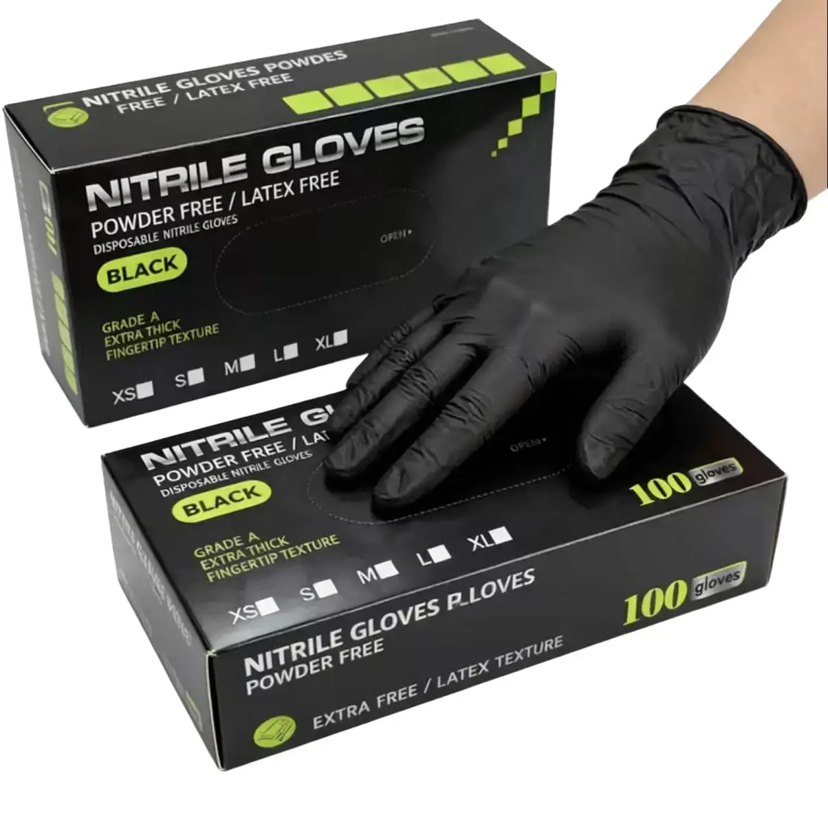 100pcs Black or Blue Disposable Pure Nitrile Gloves - Heavy Duty, Durable &, Premium Quality for Kitchen, Tattoo Artists, Household Cleaning, Car Care, 5.8 Mil, Protective Gloves, Cleaning Gloves | Textured | Durable, Nitrile Disposable Gloves