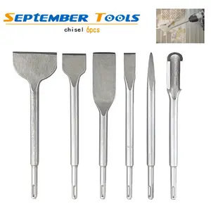6-piece carbide chisel set with SDS Plus handle - sheet design, precision cutting, tile slotting and peeling - Durable 40Cr steel electric drill bit kit