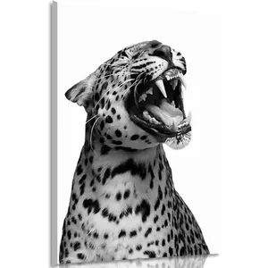 Vintage Animal Leopard Canvas Wall Art Black White Funny Cheeta Roaring Painting Picture Wall Decor Fashion Aesthetic Print Artwork for Dorm Bedroom Home Decoration 12x16in Framed