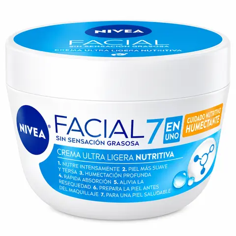 NIVEA Facial 7 en 1 Cuidado Nutritivo Hydrating Cream with Ceramide & Hyaluronic Acid 200ml Paraben-Free Daily Moisturizer (LIGHT BLUE )