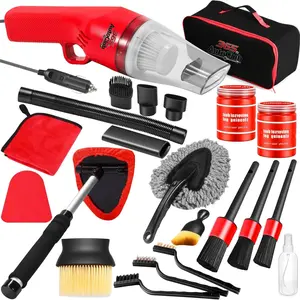 17PCS Car Cleaning Kit, Complete Car Interior Detailing Kit with Red High Power Handheld Vacuum, Detailing Brush Set, Windshield Cleaner & Cleaning Gel, Professional Auto Accessories for Women
