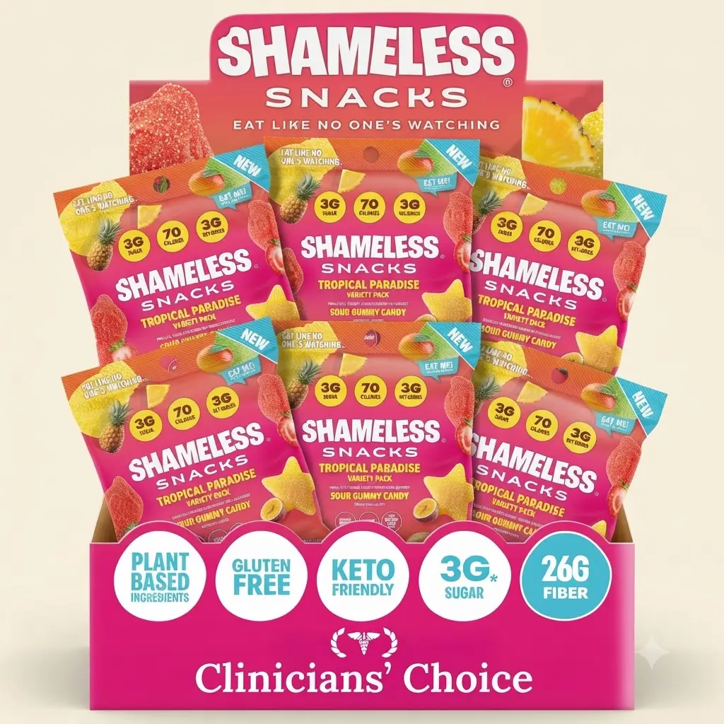 Shameless Snacks Tropical Paradise Sour Gummy Candy 5 Flavors Keto 3g Sugar Low Carb Gluten Free Vegan Fruit Gummies