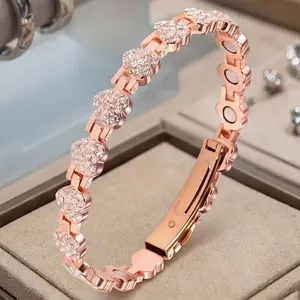 Pure Copper Bracelets for Women,Ultra Strength Magnetic Bracelet with 3800 Gauss Magnets & Sparkling Cubic Zirconia, Adjustable Charm Bracelet