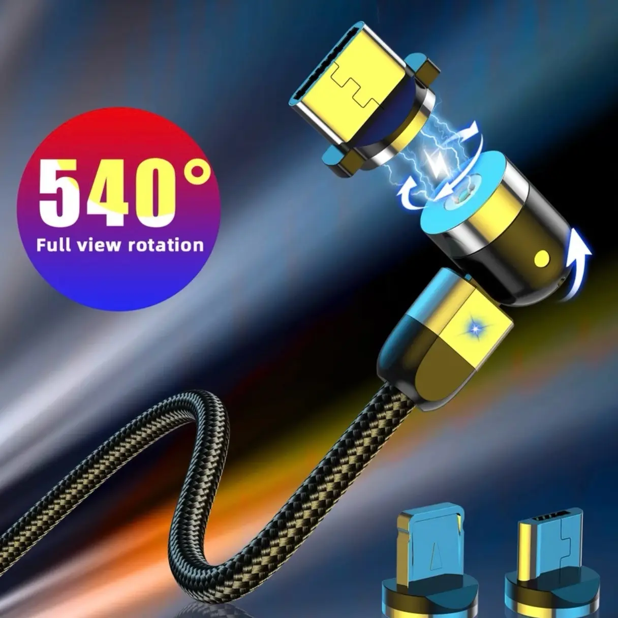 10ft Magnetic Charging Cord with 3 Adapters iPhone Android Type-C Charger cord cable Smartphone Device Cellphone Electronic Mobile