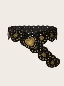 Bohemian Style Heart Cutout Waist Belt, Rivet Decorated Belt, Y2K Girl Rivet Western Vintage Accessory, Perfect for Music Festivals & Valentine's Day