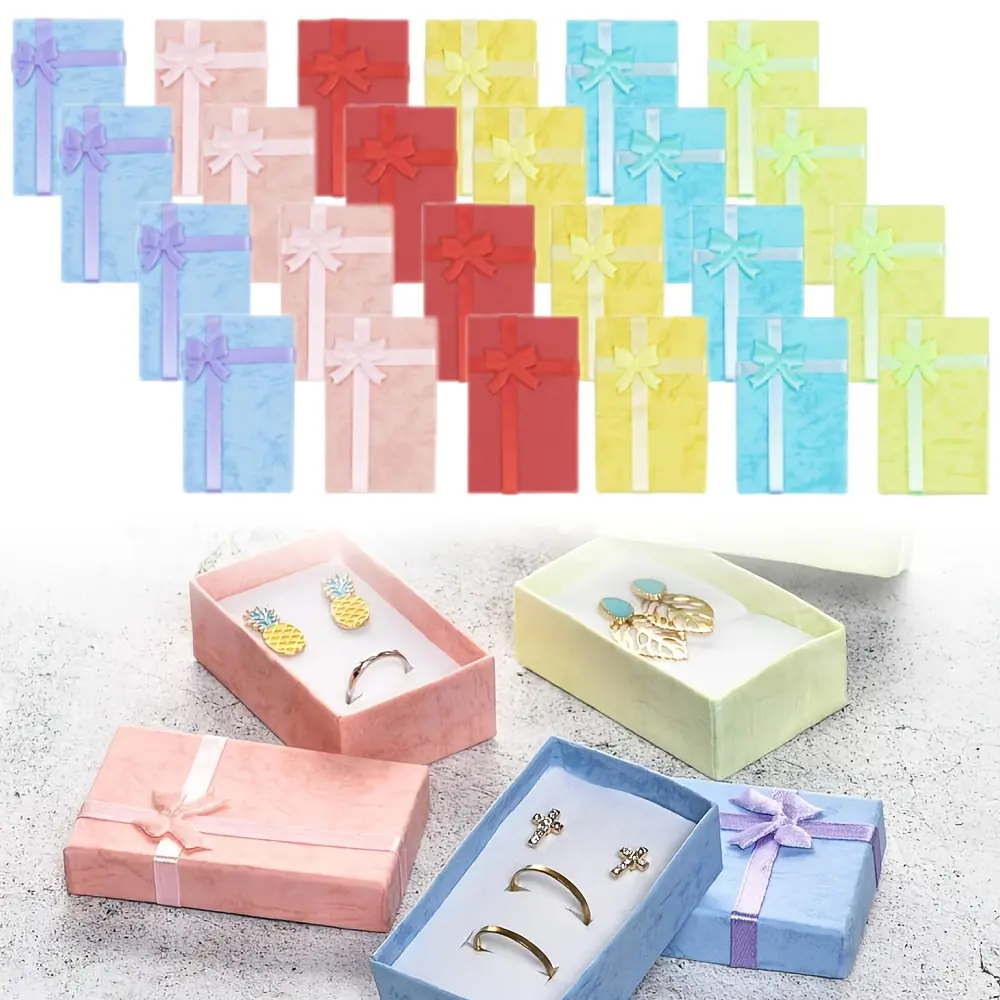 24-Piece Gifts Box Set, Cardboard Bulk Ring Box with Ribbon for Rings, Pendants, Earring, Necklaces - Cardboard Jewelry Boxes for Anniversaries, Weddings, Birthdays