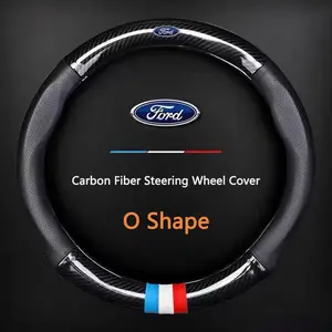 Round Car Carbon Fiber Ventilate Steering Wheel Cover for Ford Models, Compatible with St Mondeo F150 Fusion Mustang Explorer Escape Edge Fiesta Focus Kuga Ranger