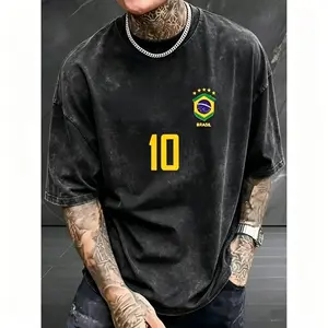 Men's Graphic T-Shirt, Retro Brazil Football Jersey - Legendary Number 10, Casual Football Fan Outfit, Football Jersey, 100% Polyester Breathable Knit Fabric, Regular Fit Round Neck Design graphic tee