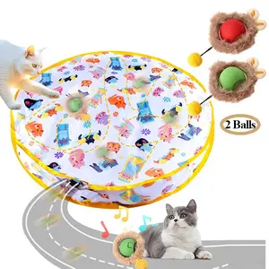 2pcs Interactive Cat Toys, Fast Rolling Ball in Play Mat, Automatic Motion Activated Moving Ball Hide and Seek Game For Cat