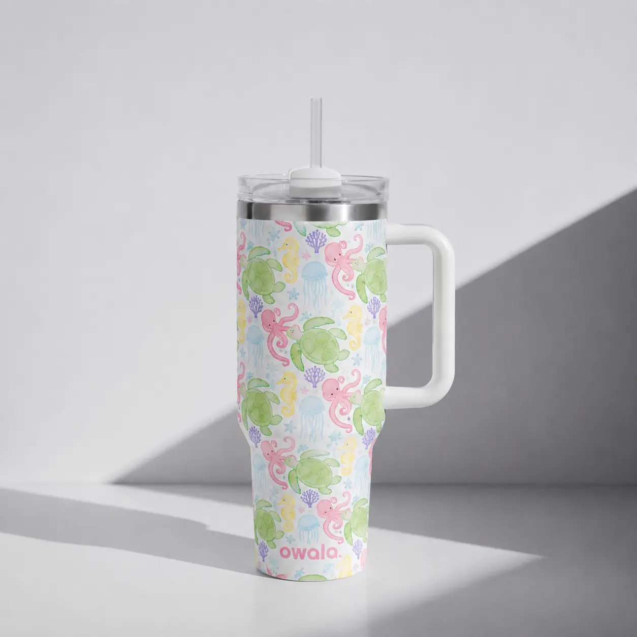 OWALA Summer Salt Mega Mug 40oz - Vacuum Insulated Travel Mug with Straw Lid, Leakproof & Durable