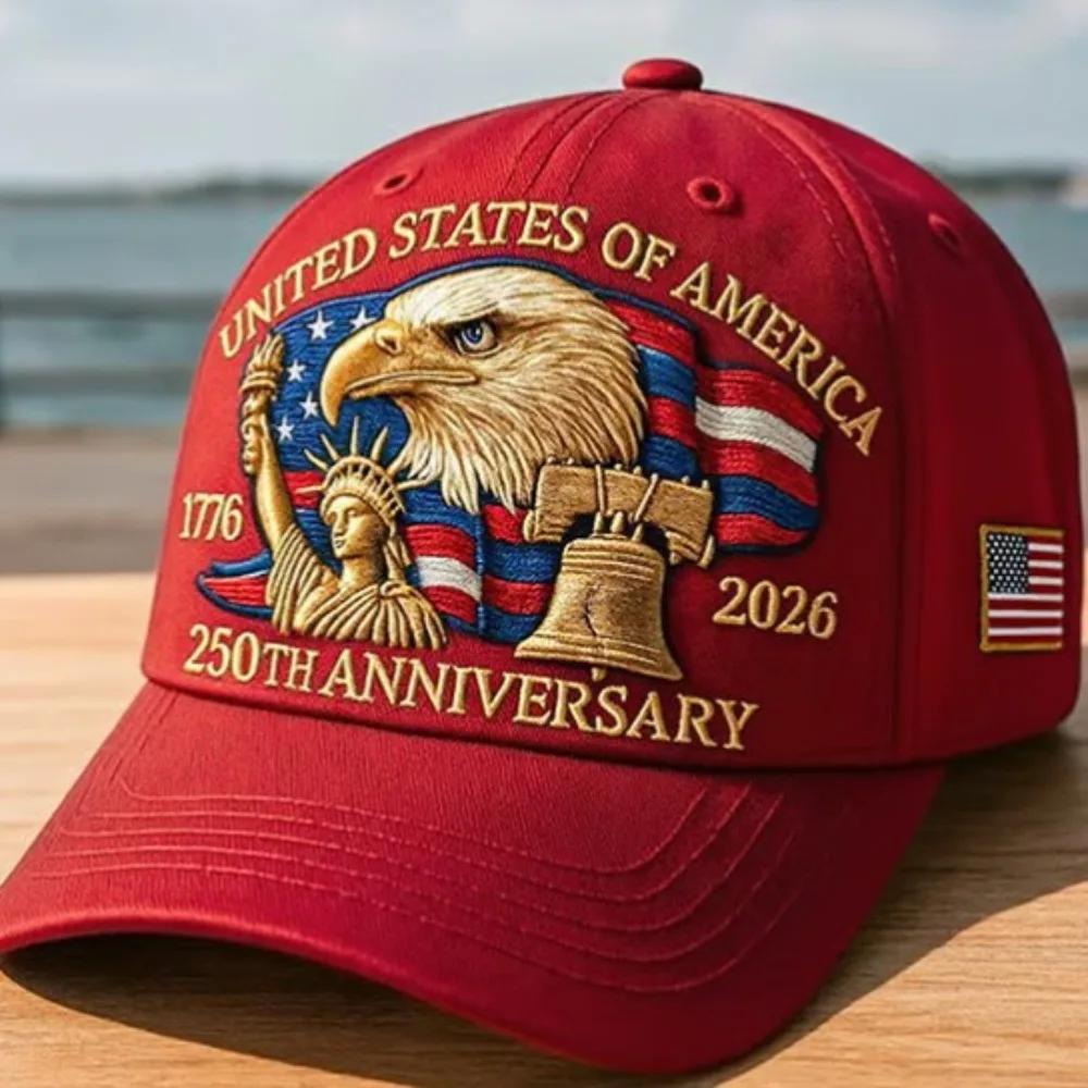 250th Anniversary Eagle Print Hat, Unisex Adjustable Washed Cotton Baseball Cap, Patriotic USA Trucker Visor Cap for Outdoor & Casual Wear