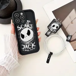 Christmas Jack Cartoon Design Phone Case Set, Includes Charger Cover & Cable Protector, Anti-Drop Shockproof Tpu Shell Accessories for iPhone Models