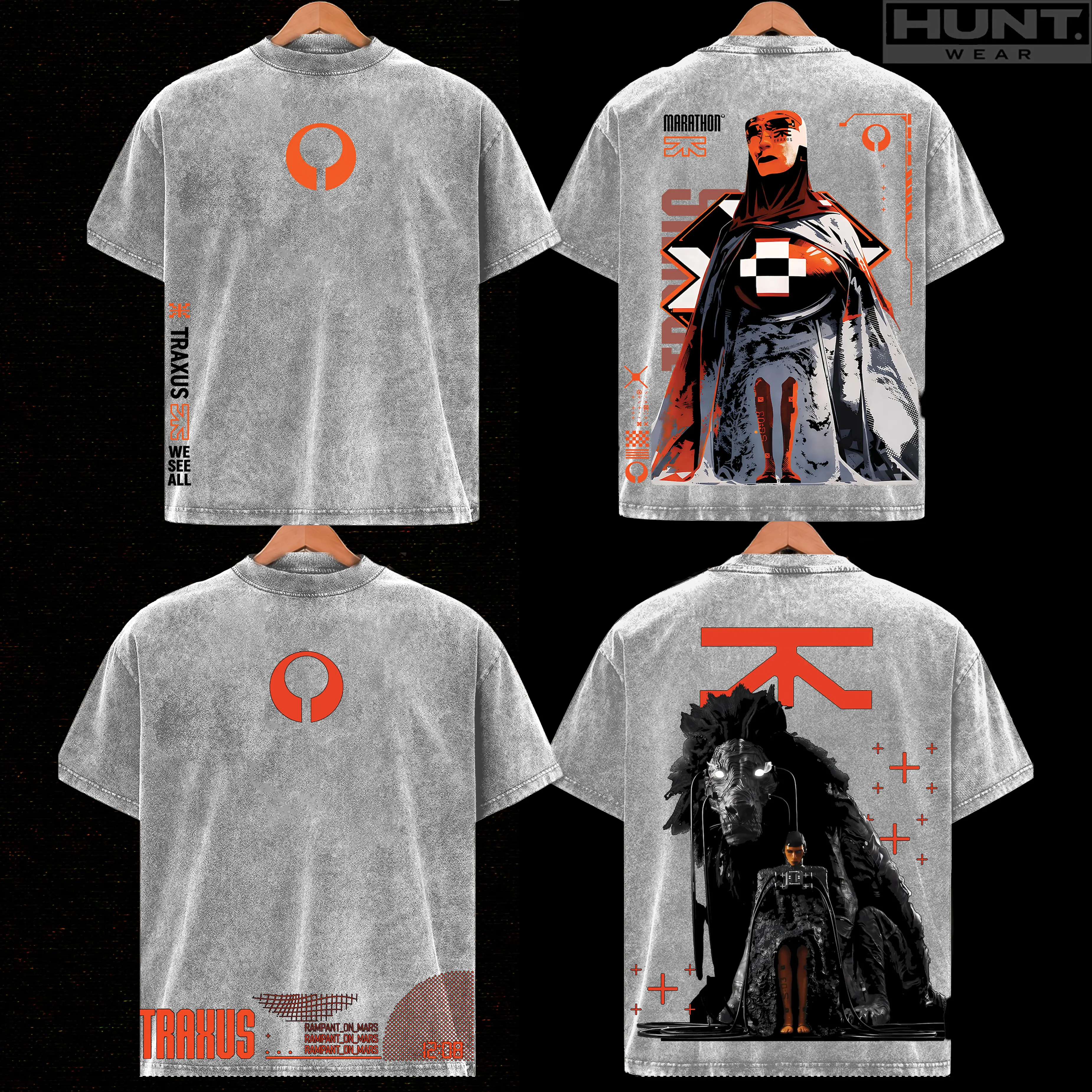 Traxus - Marathon Game Graphic T-shirt Collection Streetwear 100% Cotton Oversized Bungie Fan Gift Heavyweight Aesthetic Washed Print Unisex Top Cyberpunk Techwear Designs