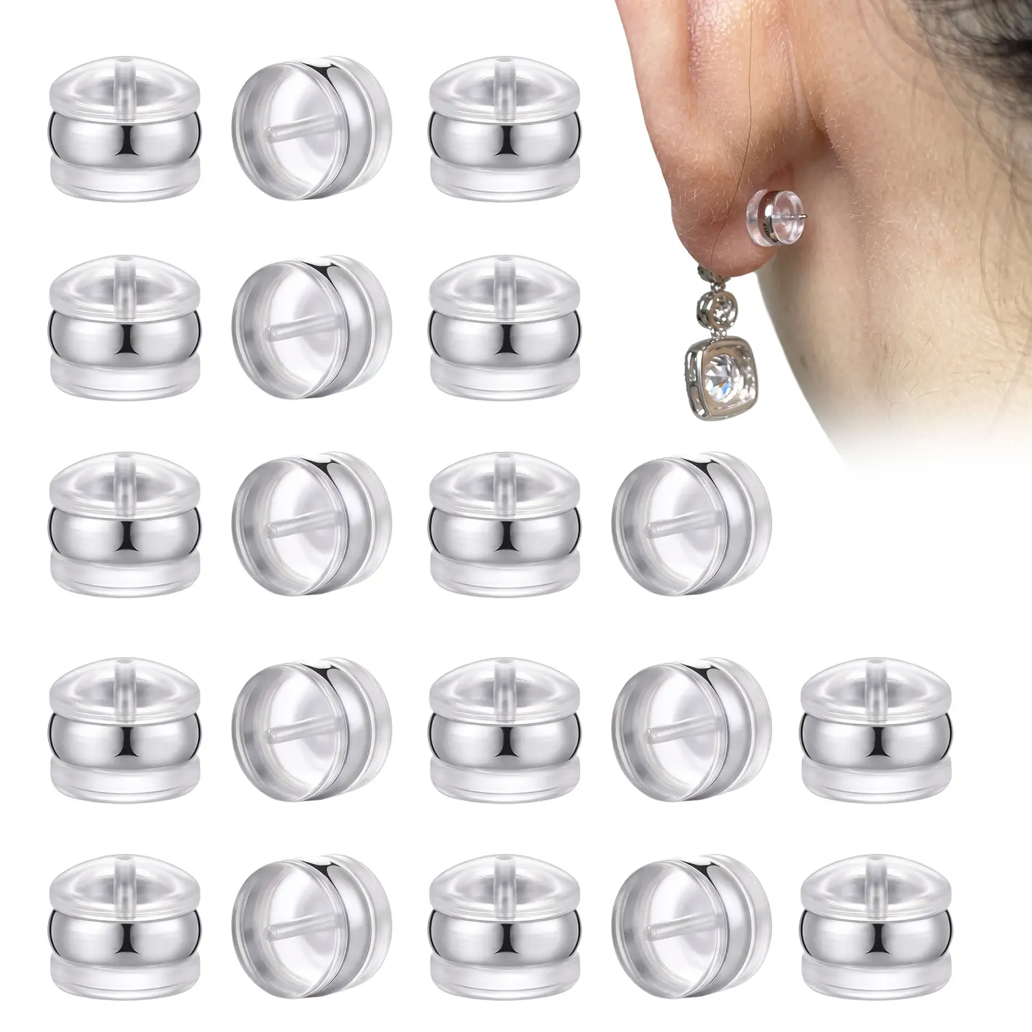 20PCS Earring Backs Rubber,Soft Clear Earring Backs for Studs,Secure Support for Heavy Earrings,Hypoallergenic Silicone Earrings Backs Replacement for Women