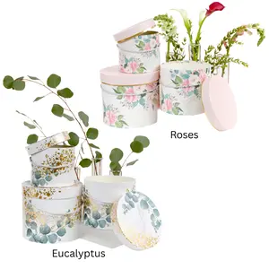 Round Flower Box with Lids - Set of 3, Flowers Design | W562