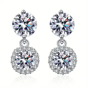2*3 Carats Moissanite Earrings for Women, total 6ct Moissanite Dangle Earrings, 925 Sterling Silver,