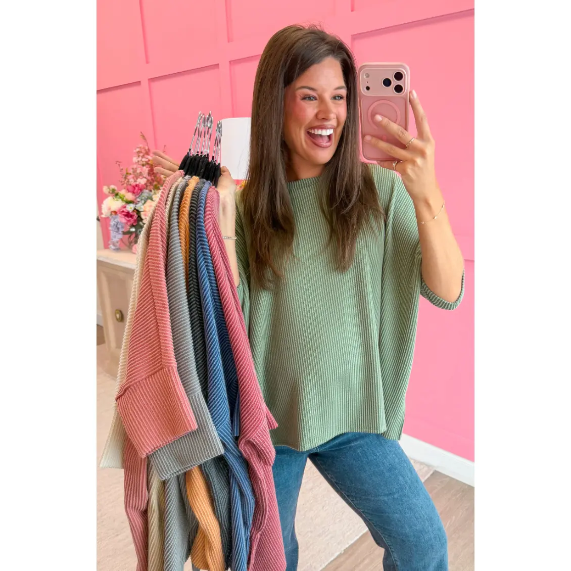 Raised Rib Easy-Fit Dolman 3/4 Sleeve Top by DD Design | Reg - Plus