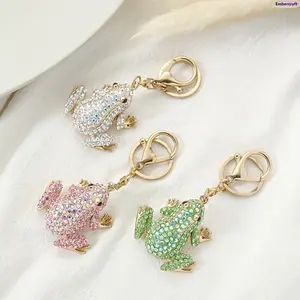 Frog-shaped hollow pendant, zinc alloy inlaid with colored rhinestones, fashionable key ring, key chain, car key keychain-DIY bag pendant, alloy key ring, gift for family and friends, accompany you to go home safely
