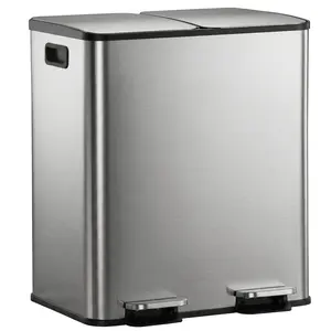 ZENY Metal Dual Compartment Trash & Recycling Can with Soft-Close Lids - 2x6.6Gal Stainless Steel Kitchen Bin with Pedals, Odor Filters, Side Handles (Black Inner Bins)