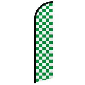 Green & White Checkered Windless Polyester Knit Banner Flag with Curved Sleeve - Party Home Supply Backdrop