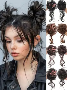 Women Synthetic Hair Bun Clip Elastic Tail Ponytail Extension, Loose Curly Bridal Updo Flower Basket, All Season Street Style, Synthetic Hairpieces, Synthetic Soft Hair