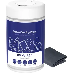 80 Electronics Cleaning Wipes - Non  Screen Cleaner, Streak Free Touchscreen Cleaning for All Phones, Laptop, Computer, TV and ,1 X Microfiber Cloth Included
