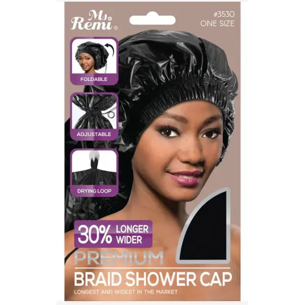 Ms. Remi Braid Adjustable Shower Cap - Ultra Jumbo Foldable Cap, 1 Count, Black, Hair Protection, 1 Size Fits Most