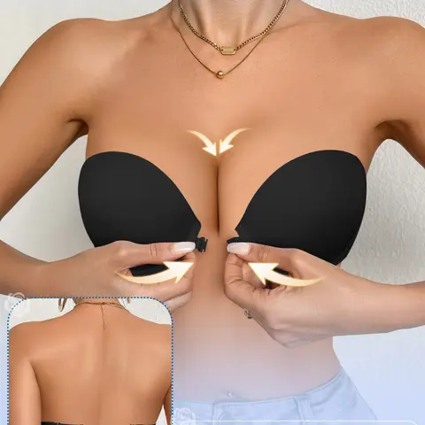 Women's Front Buckle Seamless Push-Up Bra, Anti-Slip Invisible Multi-Wear Strapless Bra, Adjustable Bras, Supportive Bra, Underwire Medium Support Comfortable Elegant Chic Backless Shoulder Dresses Dates Night
