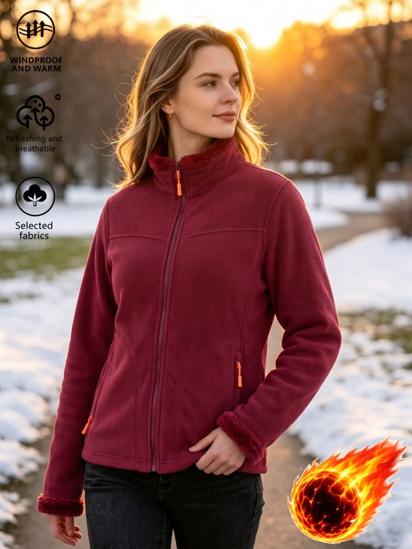 Echo Attire women’s fleece jacket, lightweight outdoor casual top, long sleeves, ultra-soft, comfortable, fashionable women’s fleece warm jacket, basic full-zip stand collar jacket, new for autumn