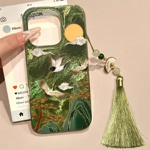Creative Pattern Phone Case Casing with Tassel Pendant, Decorative Phone Protector Cover, Phone Accessories Compatible with iPhone 11 12 13 14 15 16 Pro Max