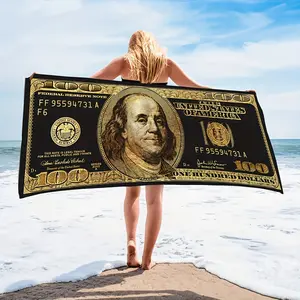 Oversized Quick-Drying Microfiber Towel for The Beach - Soft, Lightweight, And Highly Absorbent with Stylish $100 Bill Pattern - Perfect for, Beach Outings, And Travel - Washable in Machine, Beach Towel