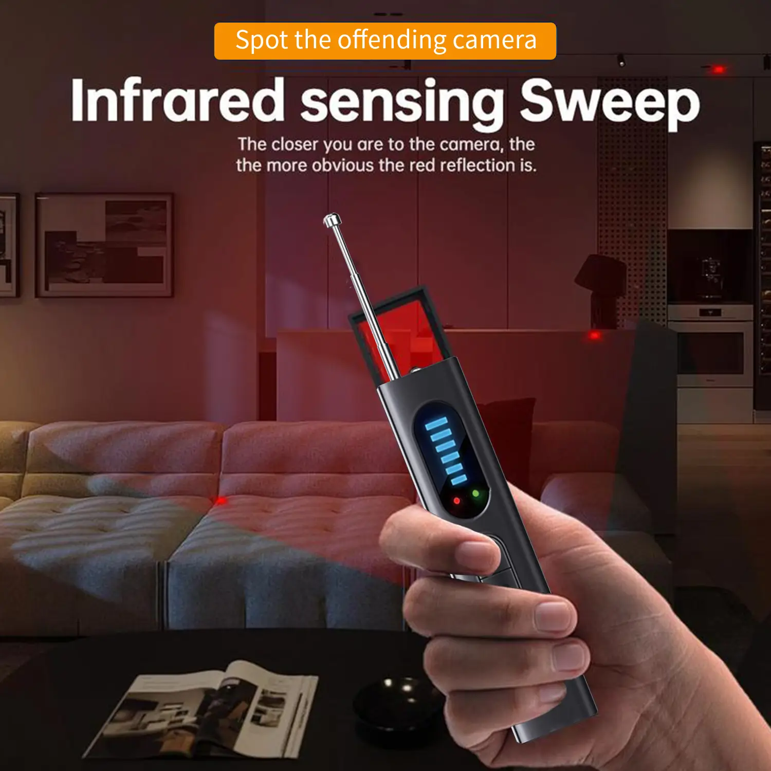 Hidden Camera Detector & GPS Tracker Finder – Portable Anti-Spy Device for Airbnb, Hotels, Office, and Travel Security Protection Wireless Automatic B