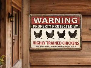 2D Flat - 1pc "Highly Trained Chickens" Metal Tin Sign, Home Decor, Decorative Plaque, Decorative Wall Sign for Home Farmhouse, Living Room Decor, Home Decor Products, Vintage Rustic Signs