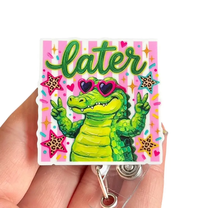 Glitter My Badge Later alligator funny badge reel for nurse and hospital workers. Badge clip Badge pull - Retractable swivel clip with a 360 rotation. Great gift for coworker.