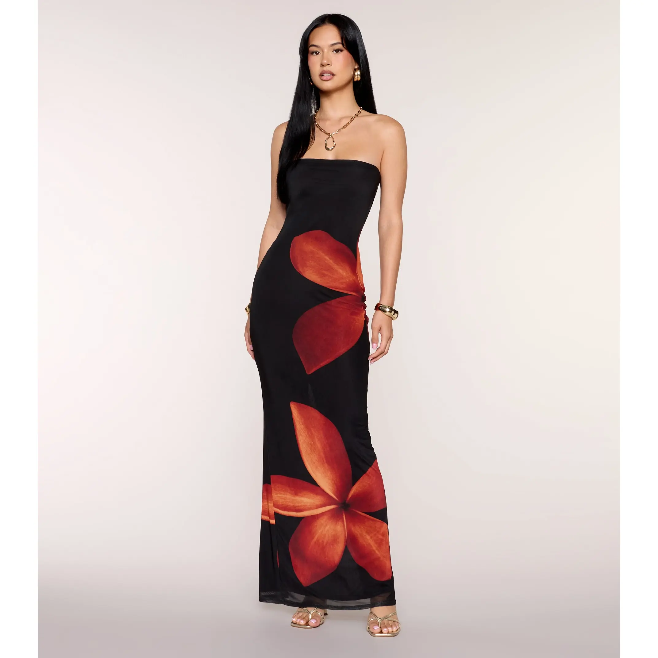 Vacay Mode Tropical Floral Maxi Tube Dress