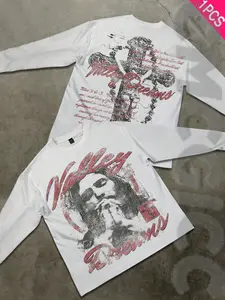 Men's Slim Fit Graphic Long Sleeve T-Shirt, Vintage American Style Jesus Cross, Casual Streetwear, All Seasons, Unisex